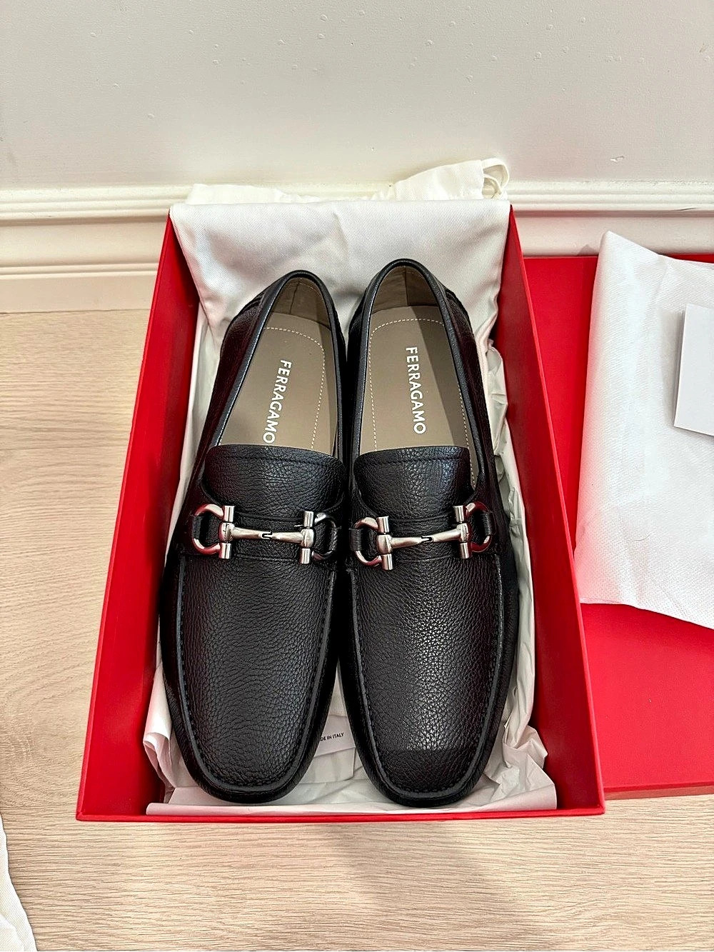 Ferragamo Parigi New Men's Black Leather Loafers US 11 E NWT